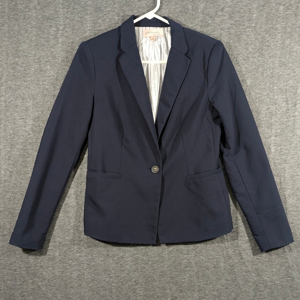 Philosophy Womens Navy Blue Single Button Fully Lined Blazer Size 2